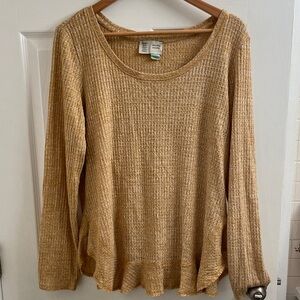 Anthropologie Saturday Sunday Wendy Waffle Knit Thermal Top in Mustard Size L